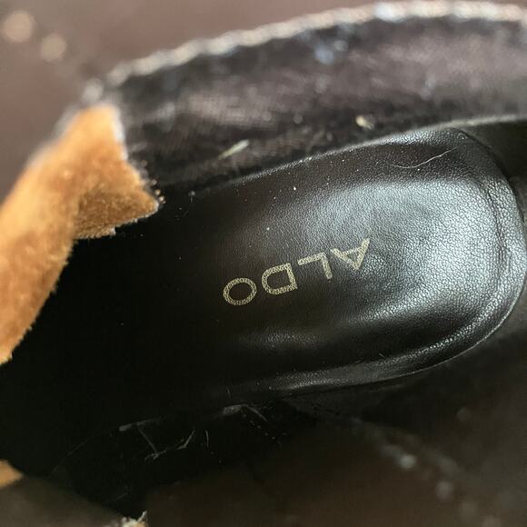 Aldo Suede Boots 8.5 Tan Leather Zipper Ankle Chunky Heel Western Boho Casual - Picture 12 of 14